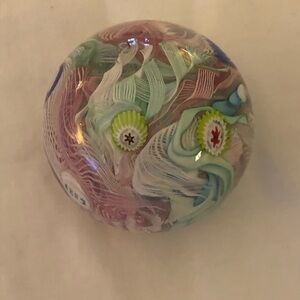 Millefiore Swirled Glass Paperweight Vintage Ribbon Heavy VERY PRETTY